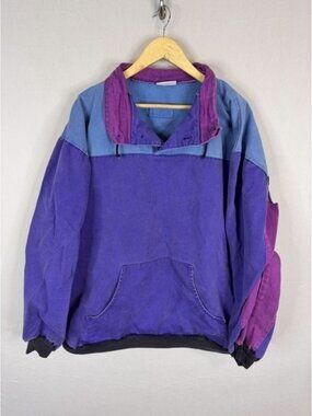 MasterpieceL.A. COOL Denim Vintage 90s Colorblock Pullover Purple Blue L/XL